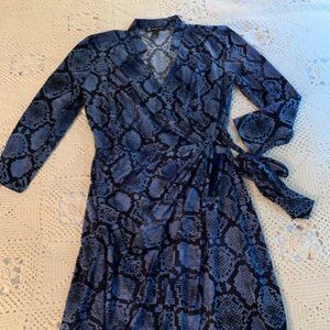 INC. Blue Faux Snakeskin Faux Wrap Dress Size M